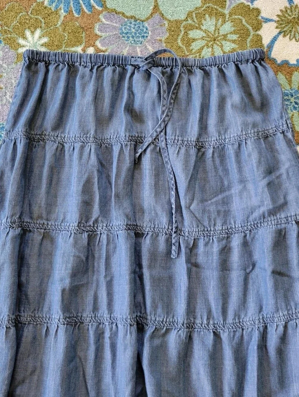 Velvet Heart | Blue  Tiered Maxi Skirt with Drawstring Waist